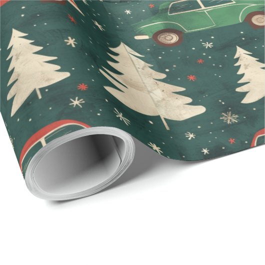 Kerst inpakpapier met bomen en auto's (Rol Hoek)