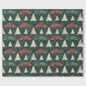 Kerst inpakpapier met bomen en auto's (Vlak)