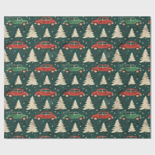 Kerst inpakpapier met bomen en auto's (Vlak)