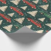 Kerst inpakpapier met bomen en auto's (Hoek)