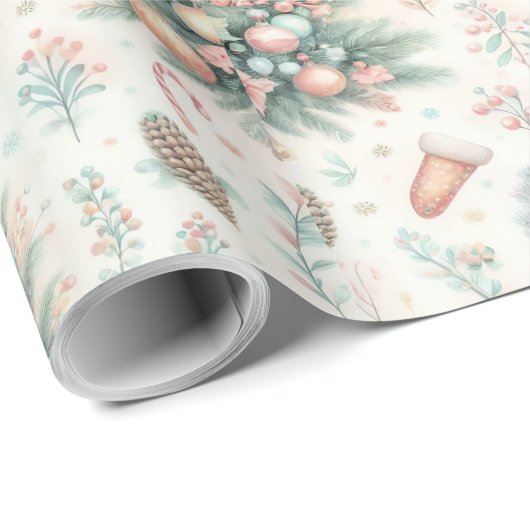 Kerst inpakpapier met bomen en kerstballen (Rol Hoek)