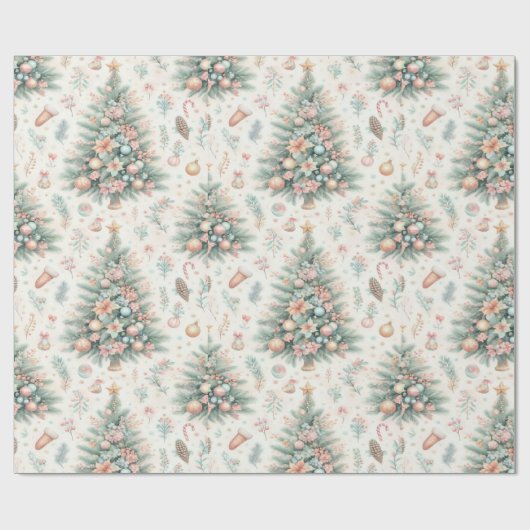 Kerst inpakpapier met bomen en kerstballen (Vlak)