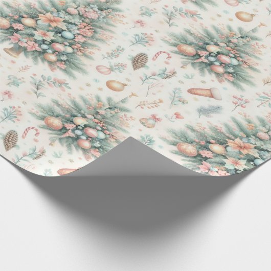 Kerst inpakpapier met bomen en kerstballen (Hoek)