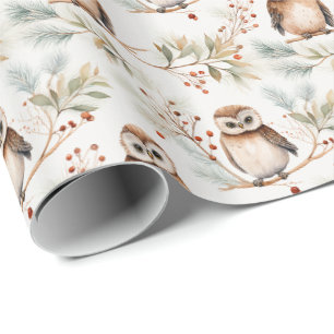 Kerst inpakpapier met bruine uilen