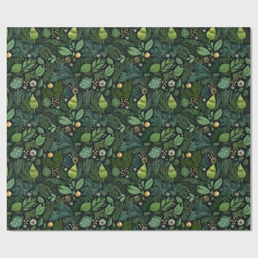 Kerst inpakpapier met donkergroene bomen (Vlak)