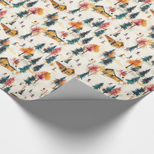 Kerst inpakpapier met kleurrijke skihut (Hoek)