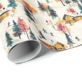 Kerst inpakpapier met kleurrijke skihut (Rol Hoek)