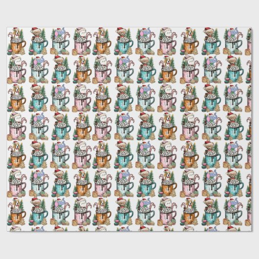 Kerst inpakpapier met schattige dieren (Vlak)