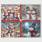 Kerst Inpakpapier met Sneeuwmannen en Tekst (Vlak)
