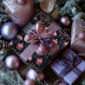 Kerst inpakpapier Paarse bloemen Ornamenten