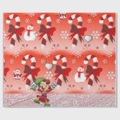 Kerst Inpakpapier Pepermunt Elf Sneeuwman (Vlak)