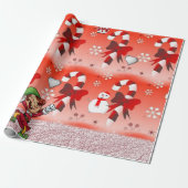 Kerst Inpakpapier Pepermunt Elf Sneeuwman (Uitgerold)