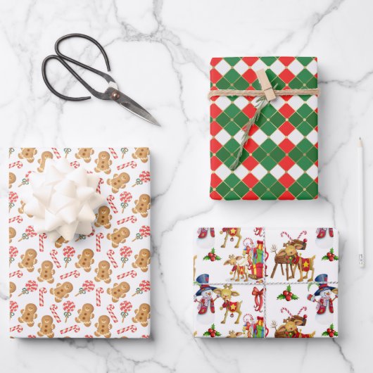 Kerst Inpakpapier Plat Vellen Set van 3 (Voorkant)