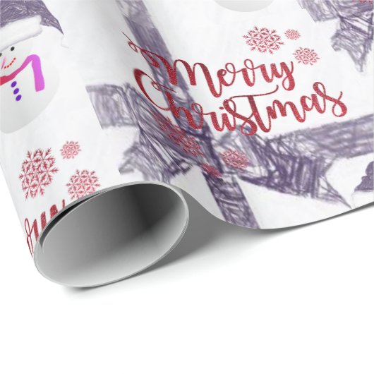 Kerst Inpakpapier Prettig Kerstfeest Sneeuwman (Rol Hoek)