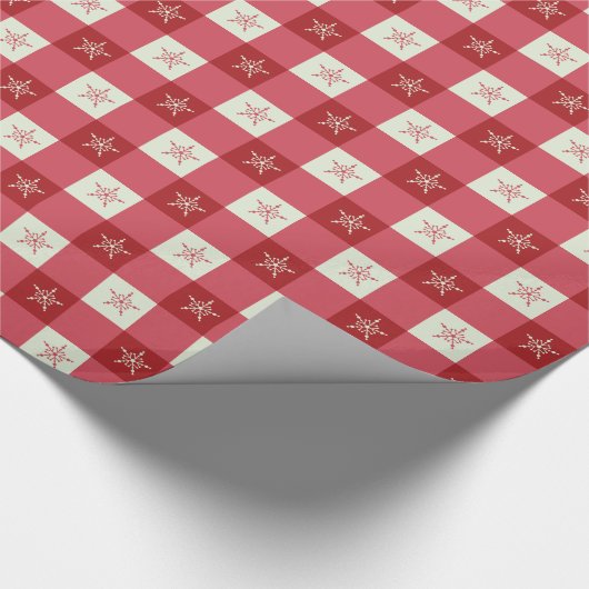 Kerst inpakpapier rode gingham sneeuwvlok (Hoek)