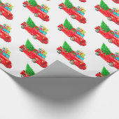 Kerst inpakpapier-rode vrachtwagen cadeaupapier (Hoek)