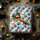 Kerst inpakpapier Rood Wit & Blauw Ornament