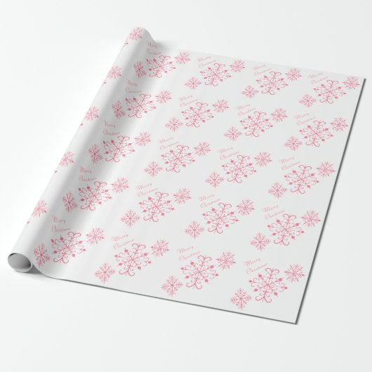 Kerst Inpakpapier Roze Sneeuwvlokken (Uitgerold)