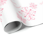 Kerst Inpakpapier Roze Sneeuwvlokken (Rol Hoek)