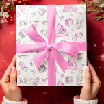 Kerst inpakpapier, Roze Woodland Christmas Cadeaupapier<br><div class="desc">Dit roze kerstinpakpapier heeft een prachtig sterrenpatroon met boswezens,  geschenkdozen,  een tipi en waterverven. De opvallendste kleuren zijn lichtroze en wit.</div>