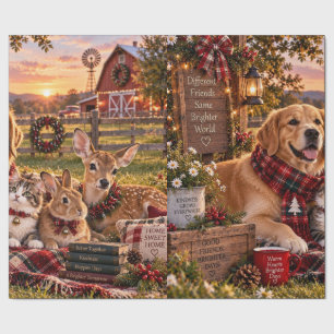 Kerst Inpakpapier Rustieke Boerderij Vrienden