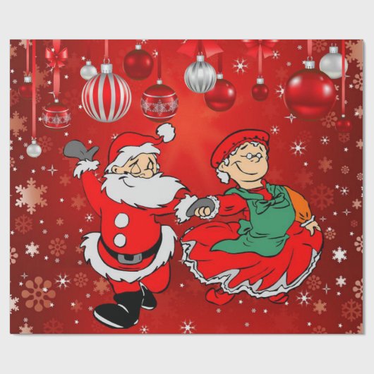 Kerst inpakpapier Santa Mrs Claus (Vlak)