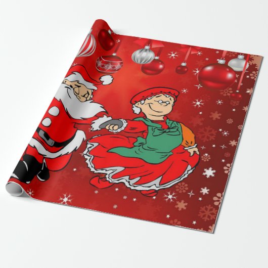 Kerst inpakpapier Santa Mrs Claus (Uitgerold)