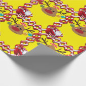 Kerst inpakpapier Santa rendier geel (Hoek)