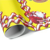 Kerst inpakpapier Santa rendier geel (Rol Hoek)