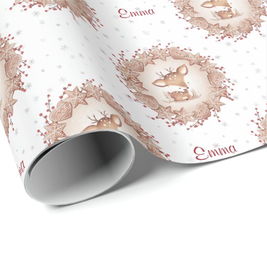 Kerst inpakpapier Schattigee herten tekst (Rol Hoek)