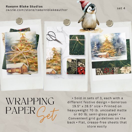 Kerst Inpakpapier Vlak Vel Set 4
