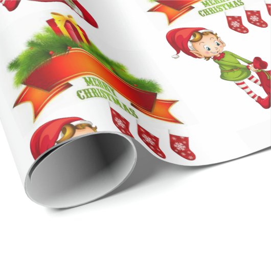 Kerst inpakpapier Vrolijk Kerstfeest Elf (Rol Hoek)