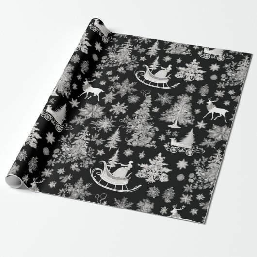 Kerst inpakpapier Zwart Wit Toile Xmas (Uitgerold)