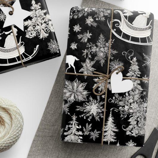 Kerst inpakpapier Zwart Wit Toile Xmas