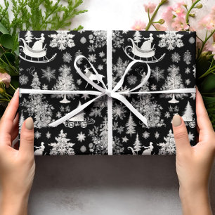 Kerst inpakpapier Zwart Wit Toile Xmas