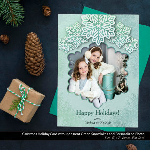 Kerst Iridescent Green Snowflake Foto Vakantie Feestdagenkaart