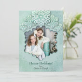 Kerst Iridescente Groene Sneeuwvlok Foto Vakantie Feestdagenkaart (Staand voorkant)