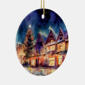 Kerst is aangekomen waterverf look avondwinkel keramisch ornament (Rechts)