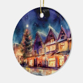 Kerst is aangekomen waterverf look avondwinkel keramisch ornament (Links)