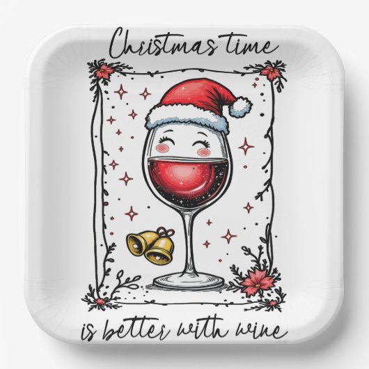 Kerst is beter met wijn papieren bordje (Voorkant)