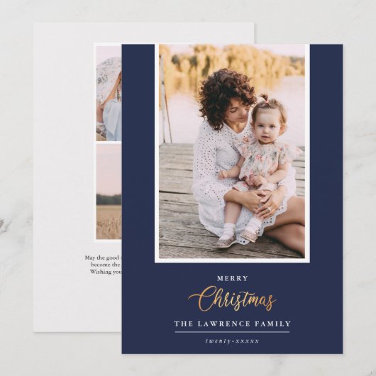 Kerst is goud | Marine Moderne verticale foto Feestdagenkaart (Voorkant / Achterkant)