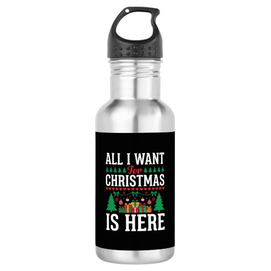 Kerst Is Hier Kerstboom Cadeau Waterfles (Voorkant)