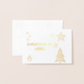 Kerst is hier, pinguïn, boom en sterren schattig folie kaarten (Voorkant met envelop)