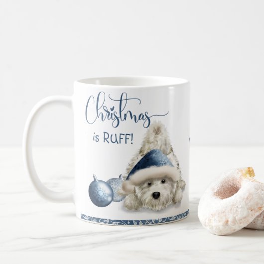 Kerst is Ruff, Hondenliefhebber kerstpup Koffiemok (Met donut)