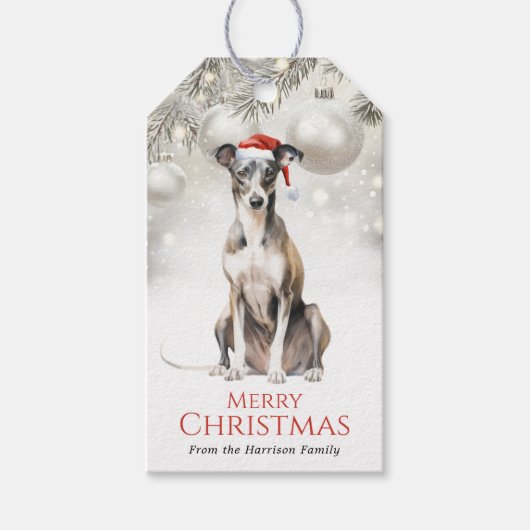 Kerst Italiaanse Greyhound-hond-cadeaubijsluiters Cadeaulabel (Voorkant)