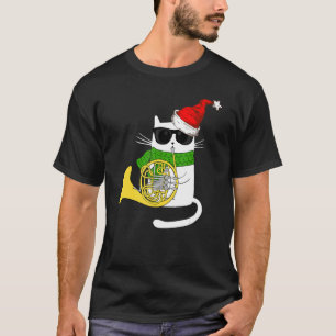 Kerst Jazz Kat Speelt Franse Hoorn T-shirt