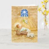 Kerst Jezus in Manger Kind van Vrede Blanco Kaart (Gele Bloem)