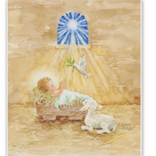 Kerst Jezus in Manger Kind van Vrede Sticker (Voorkant)