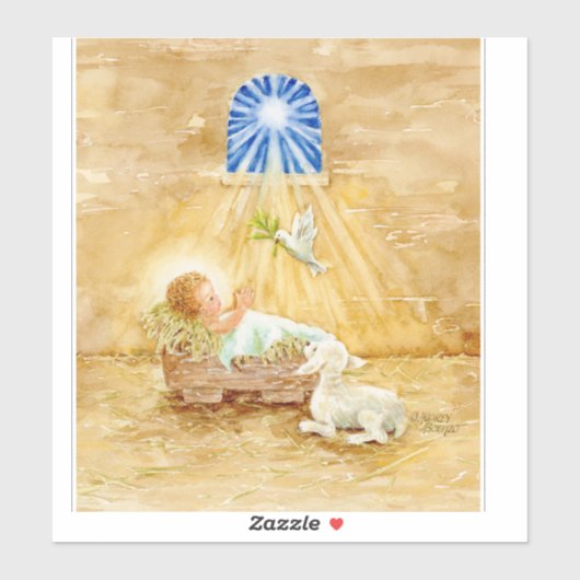 Kerst Jezus in Manger Kind van Vrede Sticker (Vel)
