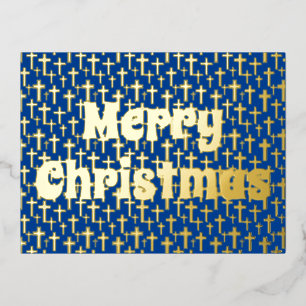 Kerst Jezus kruis elegant koninklijk blauw Folie Feestdagen Briefkaart